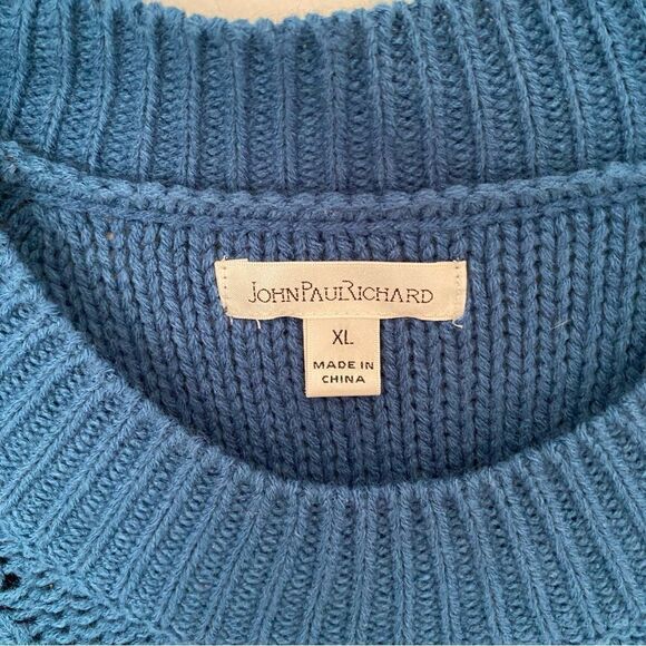 John Paul Richard Women’s Crew Neck Cable Knit Blue Sweater size XL - Picture 2 of 3
